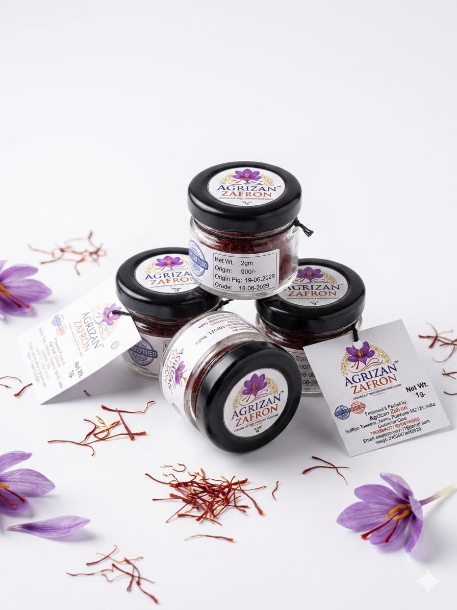 Agrizan Zafron Premium Kashmiri Saffron Threads Grade A Pure Mongra Kesar for Milk Tea Sweets Skincare 1g