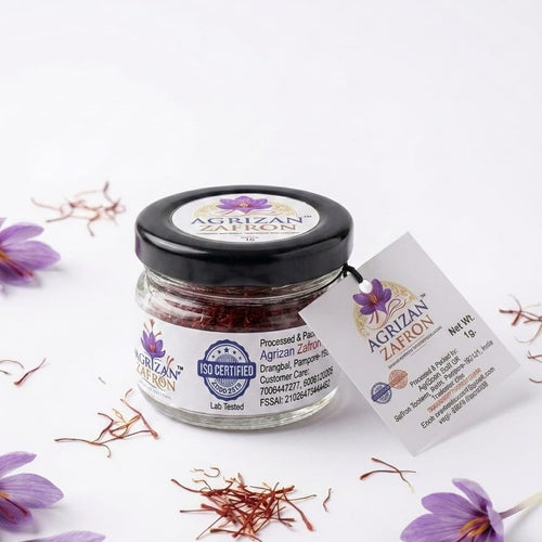 Agrizan Zafron Premium Kashmiri Saffron Threads Grade A Pure Mongra Kesar for Milk Tea Sweets Skincare 1g