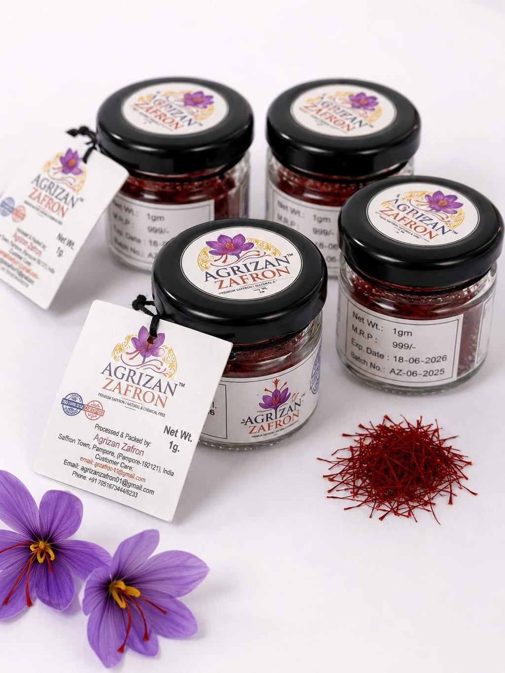 Agrizan Zafron Premium Kashmiri Saffron Threads Grade A Pure Mongra Kesar for Milk Tea Sweets Skincare 1g